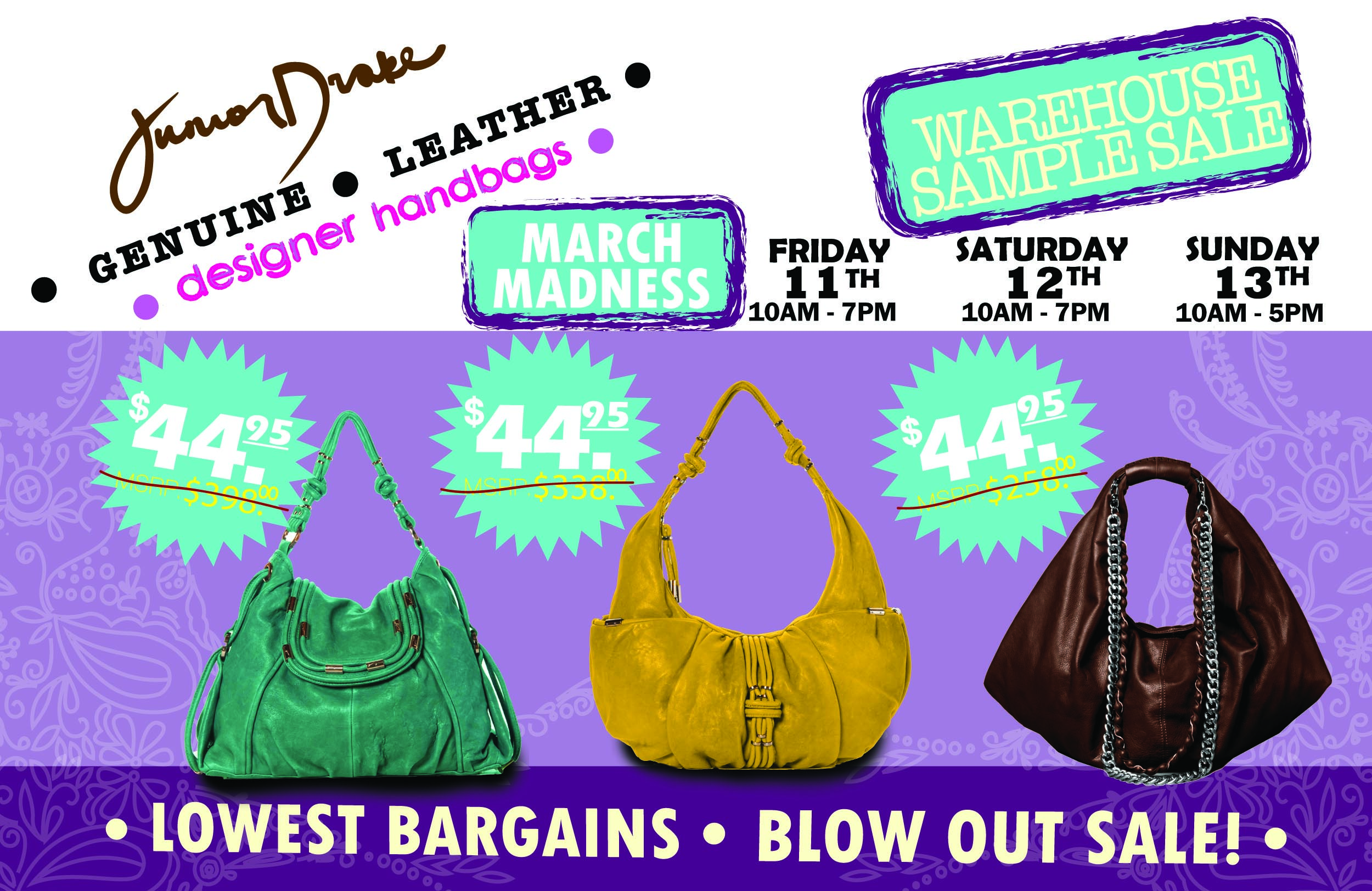 junior drake handbags on sale